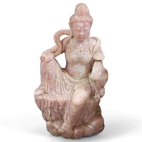 851 - A massive Chinese rose quartz figure of Guanyin holding a Rui sceptre, height 71cm