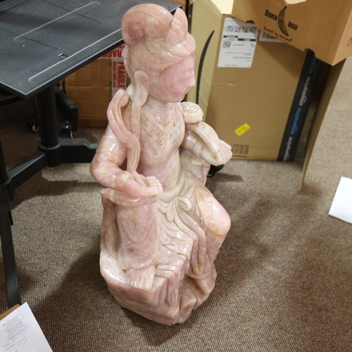 851 - A massive Chinese rose quartz figure of Guanyin holding a Rui sceptre, height 71cm