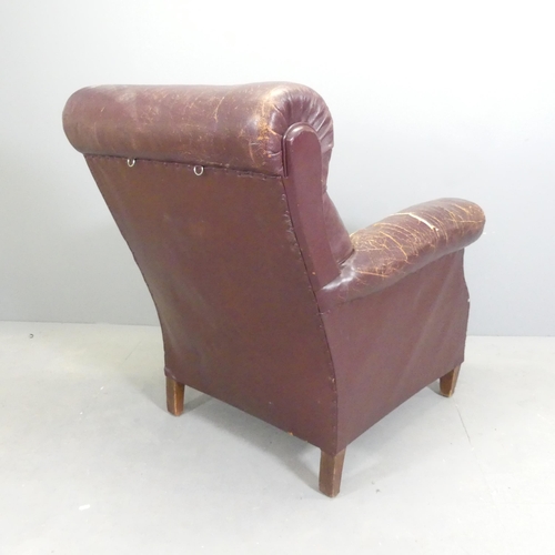 2694 - A vintage French leather upholstered club armchair. Overall 84x102x95cm, seat 52x42x50cm