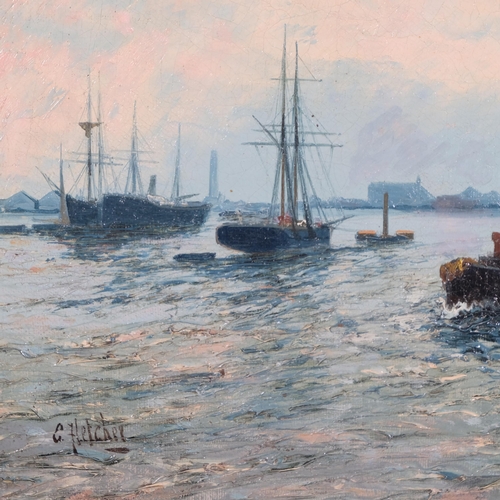 1002 - Edwin Fletcher (1857 - 1945), busy harbour scene, oil on canvas, signed, 51cm x 76cm, framed