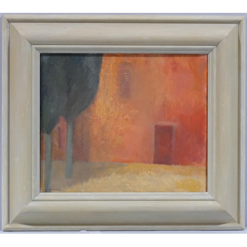 1006 - Susan Caines (born 1935), The Red House, oil on canvas, signed, 24cm x 30cm, framed