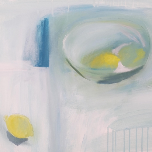 1012 - Karen Birchwood, abstract still life, oil on canvas, signed with monogram, 60cm x 70cm, unframed