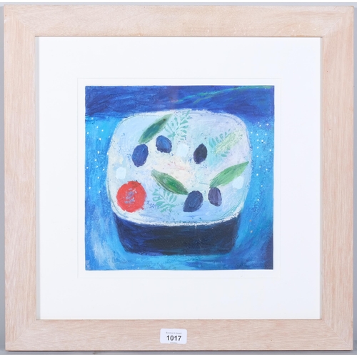 1017 - Charlotte Hardy, Greek olive salad, mixed media on paper, signed, 26cm x 27cm, framed, provenance: A... 