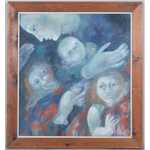 1018 - Mary Dinsdale (1939 - 2011), Family, mixed media on paper, signed, 55cm x 50cm, framed, provenance: ... 