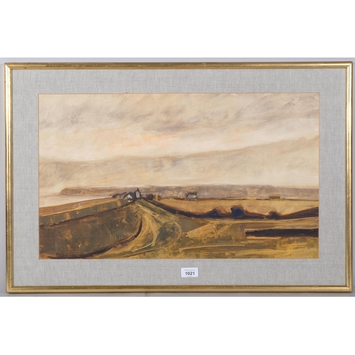 1021 - Janet Monks (born 1939), landscape, watercolour gouache, 36cm x 62cm, framed