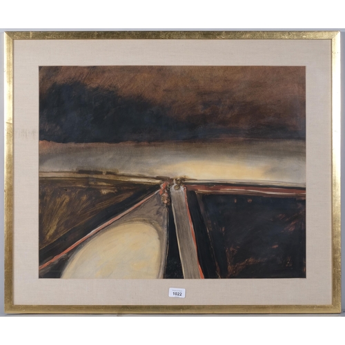 1022 - Janet Monks (born 1939), abstract landscape East Lancashire Road, watercolour gouache, 49cm x 62cm, ... 