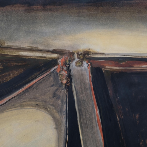 1022 - Janet Monks (born 1939), abstract landscape East Lancashire Road, watercolour gouache, 49cm x 62cm, ... 