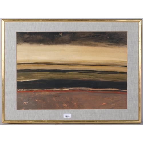 1023 - Janet Monks (born 1939), abstract landscape, watercolour gouache, 40cm x 56cm, framed