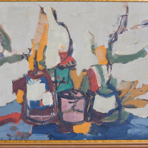 1043 - Lotte Wolf-Koch (1909 - 1977), abstract still life, oil on board, signed, 20cm x 29cm