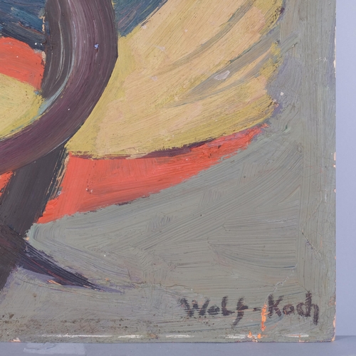 1044 - Lotte Wolf-Koch (1909 - 1977), abstract composition, oil on board, signed, 38cm x 49cm, unframed