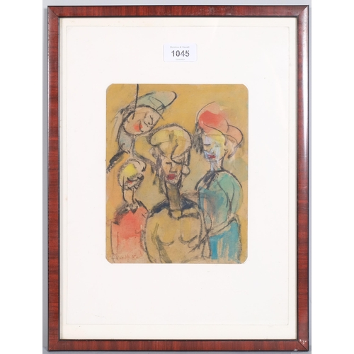 1045 - Lotte Wolf-Koch (1909 - 1977), 4 figures, watercolour/pastel, signed, 20cm x 16cm, framed