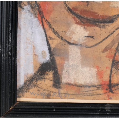 1046 - Lotte Wolf-Koch (1909 - 1977), self portrait, watercolour/crayon, signed, 28cm x 21cm, framed