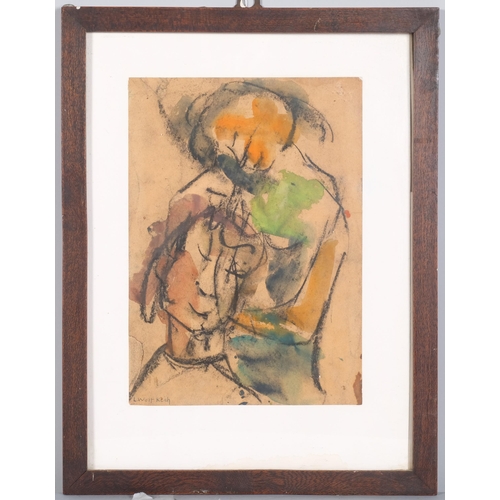 1048 - Lotte Wolf-Koch (1909 - 1977), 2 figures, watercolour/charcoal, signed, 29cm x 21cm, framed