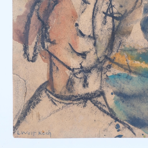 1048 - Lotte Wolf-Koch (1909 - 1977), 2 figures, watercolour/charcoal, signed, 29cm x 21cm, framed