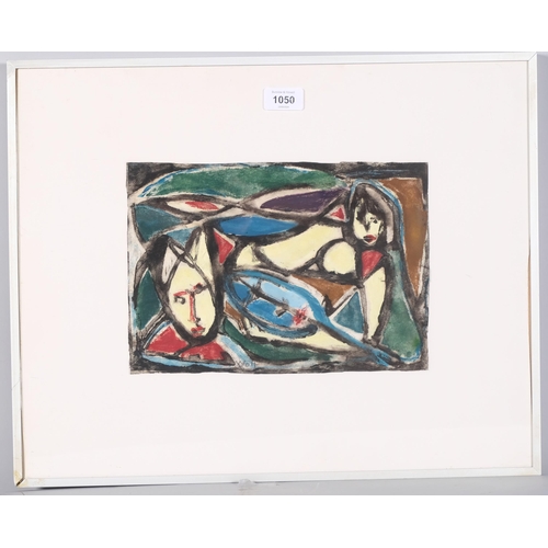 1050 - Lotte Wolf-Koch (1909 - 1977), abstract figures, watercolour, signed, 20cm x 29cm, framed