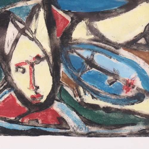 1050 - Lotte Wolf-Koch (1909 - 1977), abstract figures, watercolour, signed, 20cm x 29cm, framed