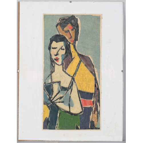 1052 - Lotte Wolf-Koch (1909 - 1977), 2 figures, oil on paper, signed, 32cm x 16cm, clip frame