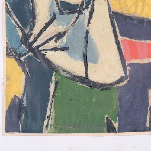 1052 - Lotte Wolf-Koch (1909 - 1977), 2 figures, oil on paper, signed, 32cm x 16cm, clip frame