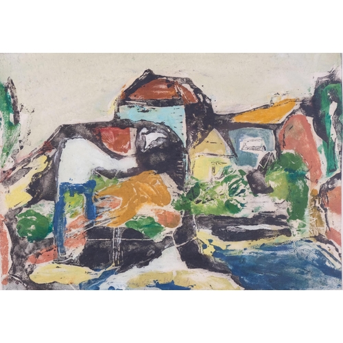 1053 - Lotte Wolf-Koch (1909 - 1977), 2 abstract landscapes,  charcoal/watercolour, both signed, 20cm x 30c... 