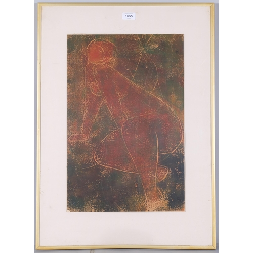 1055 - Lotte Wolf-Koch (1909 - 1977), abstract figure, monoprint, 50cm x 33cm, framed