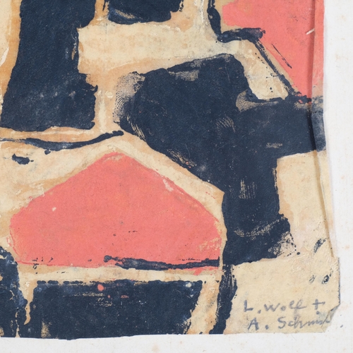 1057 - Lotte Wolf-Koch (1909 - 1977), 2 abstracts, monoprints, 16cm x 10cm, unframed