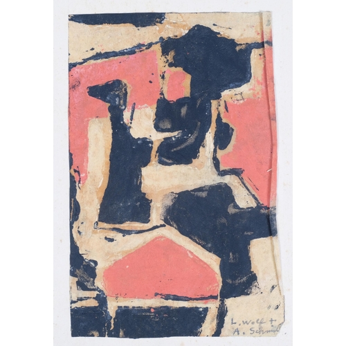 1057 - Lotte Wolf-Koch (1909 - 1977), 2 abstracts, monoprints, 16cm x 10cm, unframed