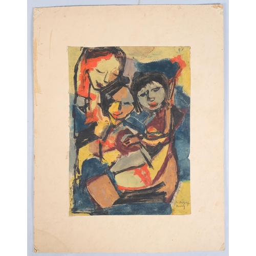 1059 - Lotte Wolf-Koch (1909 - 1977), 3 figures, watercolour, signed, 28cm x 20cm, unframed