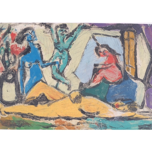 1061 - Lotte Wolf-Koch (1909 - 1977), abstract figures, watercolour on paper, artist's labels verso, 20cm x... 