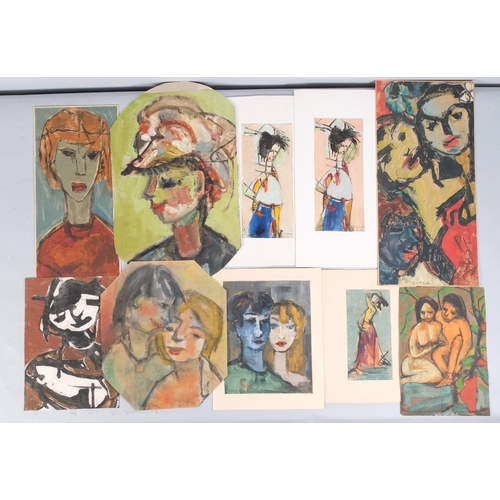 1063 - Lotte Wolf-Koch (1909 - 1977), group of abstract portraits, watercolour/crayon (10)