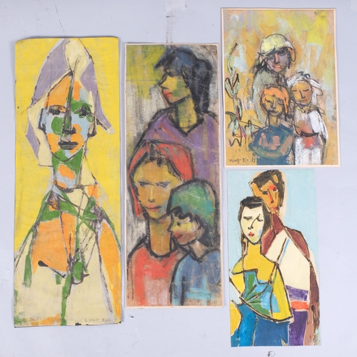 1064 - Lotte Wolf-Koch (1909 - 1977), group of abstract portraits, crayon/charcoal (4)