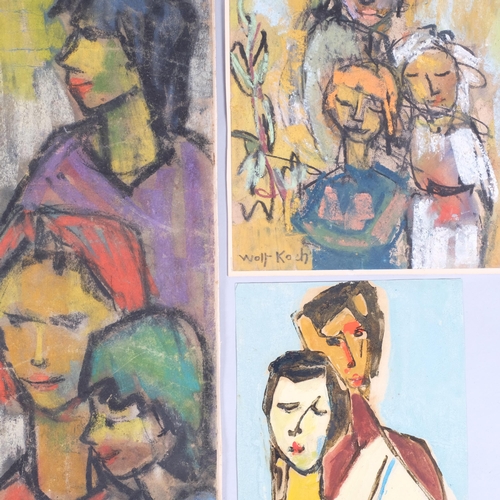 1064 - Lotte Wolf-Koch (1909 - 1977), group of abstract portraits, crayon/charcoal (4)