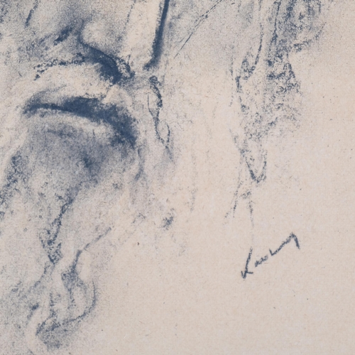 1065 - Portrait of Christ, charcoal on paper, indistinctly signed, 25cm x 17cm, framed