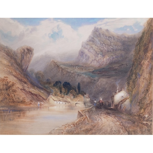 1069 - Mountain river scene, 19th century watercolour, unsigned, 31cm x 41cm, framed