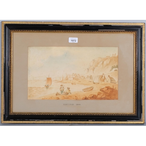 1072 - Hastings 1806, watercolour, signed with monogram HH and dated 1806, 22cm x 37cm, framed