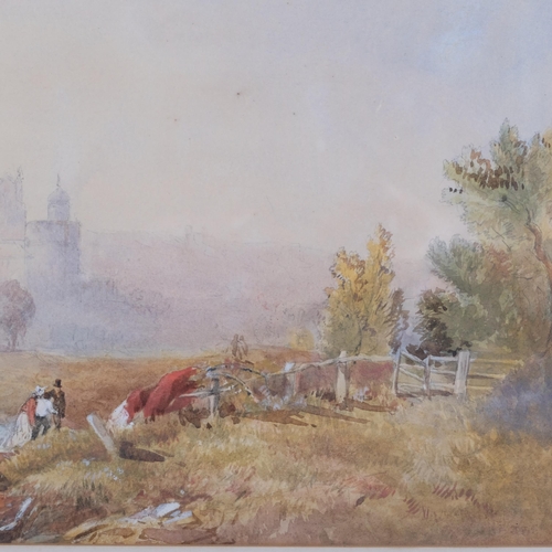 1073 - James Baker Pyne (1800 - 1870), Windsor Castle from Clewer, 1836, 20cm x 37cm, framed