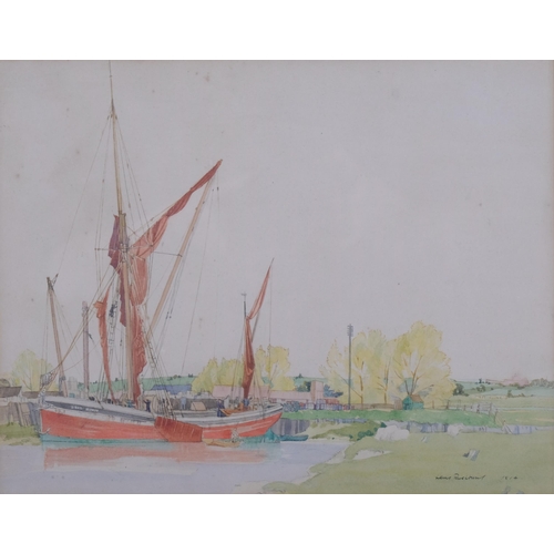 1074 - Henry Rushbury (1889 - 1968), boatyard scene, watercolour, signed and dated 1914, 23cm x 30cm, frame... 