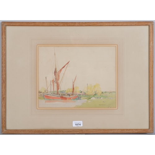 1074 - Henry Rushbury (1889 - 1968), boatyard scene, watercolour, signed and dated 1914, 23cm x 30cm, frame... 