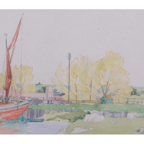 1074 - Henry Rushbury (1889 - 1968), boatyard scene, watercolour, signed and dated 1914, 23cm x 30cm, frame... 