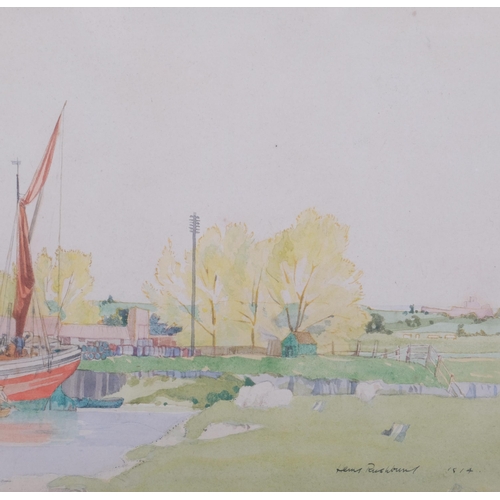 1074 - Henry Rushbury (1889 - 1968), boatyard scene, watercolour, signed and dated 1914, 23cm x 30cm, frame... 