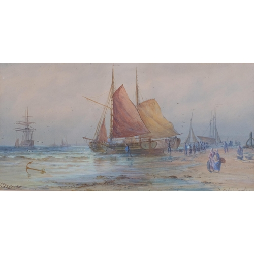 1076 - John Callow RWS (1822 - 1878), on the Dutch coast, watercolour, signed, 23cm x 46cm, framed