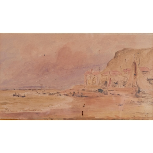 1077 - Hastings beach 1831, watercolour, unsigned, 13cm x 21cm, framed