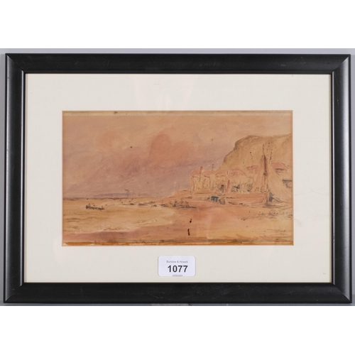 1077 - Hastings beach 1831, watercolour, unsigned, 13cm x 21cm, framed