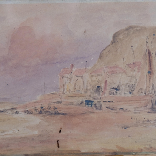 1077 - Hastings beach 1831, watercolour, unsigned, 13cm x 21cm, framed