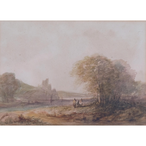 1079 - C Pearson, landscape towards a castle, watercolour, 14cm x 19cm, framed