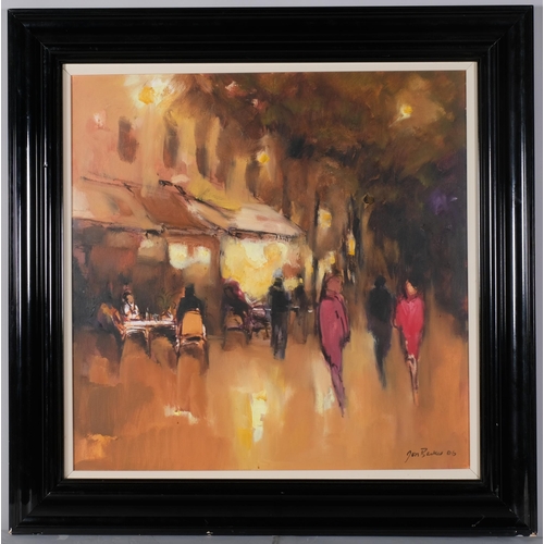 1080 - Jon Barker (born 1950), Continental street scene, oil on board, signed and dated 2006, framed and gl... 