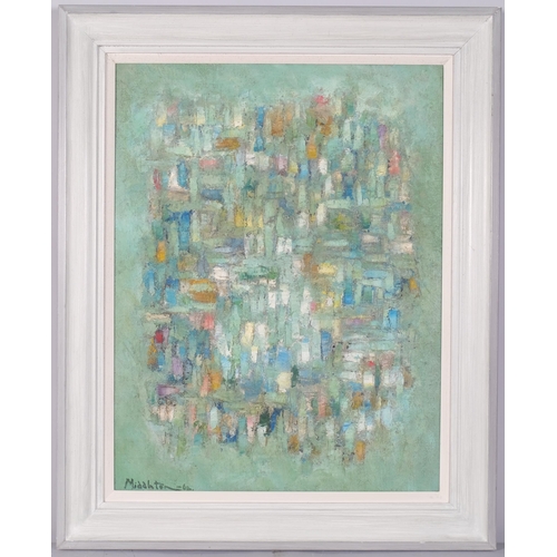 1084 - Derek Middleton, impasto abstract composition, oil on canvas, signed and dated 1962, 65cm x 50cm, fr... 