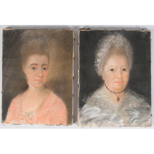 1092 - Pair of early 19th century portraits of women, coloured pastels on velum, unsigned, 22.5cm x 17cm, u... 