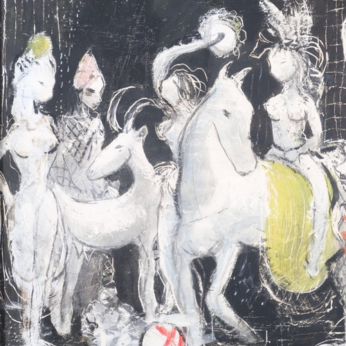 1093 - David Cox RWA ROI (1914 - 1979), circus performers, mixed media on board, inscribed verso, 41cm x 56... 