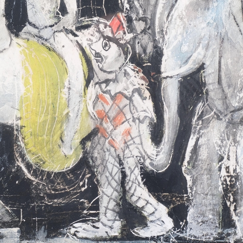 1093 - David Cox RWA ROI (1914 - 1979), circus performers, mixed media on board, inscribed verso, 41cm x 56... 