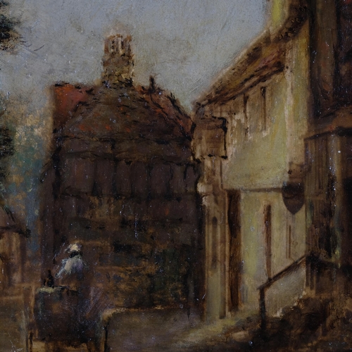 1095 - Circle of Alfred Montague, street scene with figures and cart, oil on panel, unsigned, 35cm x 35cm, ... 